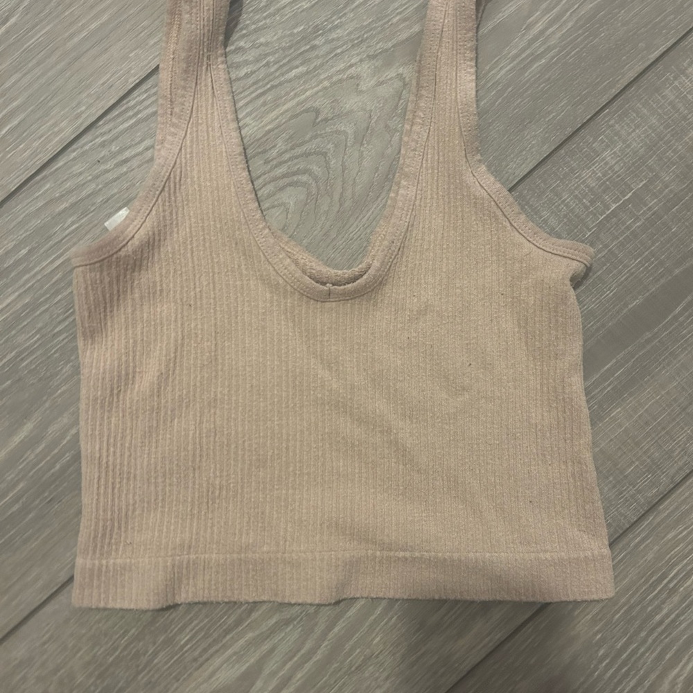 Urban Outfitters Pink Ribbed Crop Tank Top